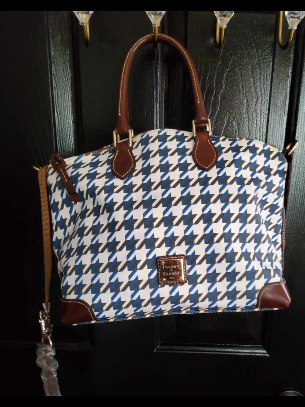Authentic Dooney & Bourke Blue White and Brown Houndstooth Tote